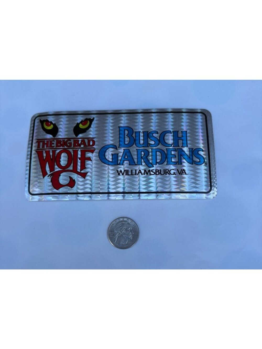 Vintage Busch Gardens Williamsburg Big Bad Wolf Holographic Souvenir Sticker